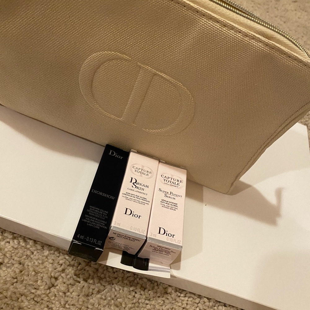 Dior Beige Cosmetic Bag with Skincare Set